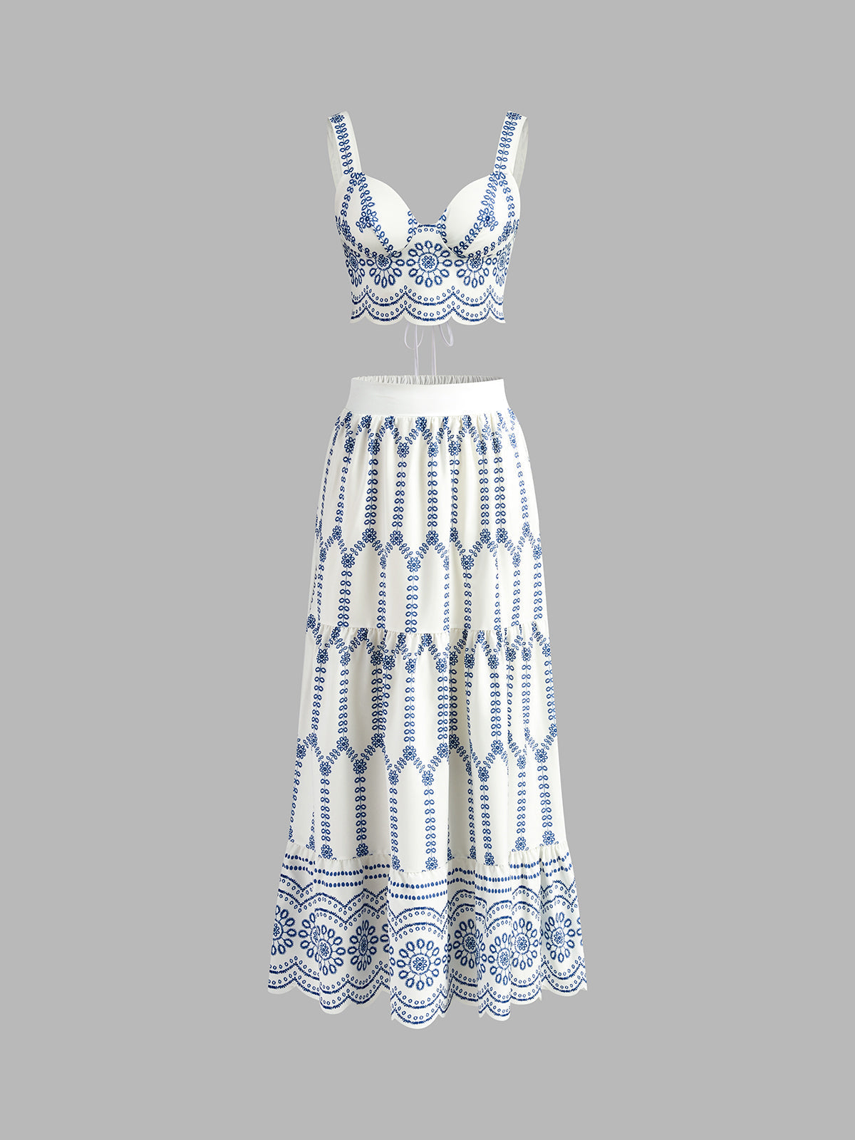 Conjunto de Saia Estampada com Amarração nas Costas