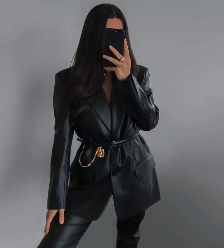Blazer Feminino em Couro Legitimo