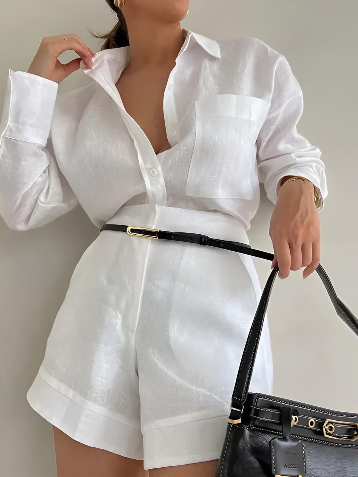 Conjunto de Camisa de Manga Longa e Short Soltinhos