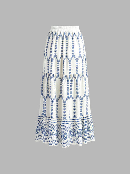 Conjunto de Saia Estampada com Amarração nas Costas