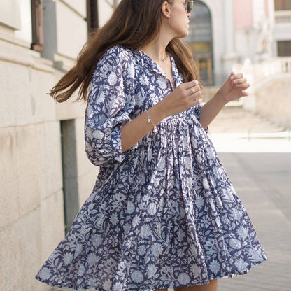 Vestido Curto Solto Estampado de Meia Manga Floral - Mirela