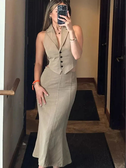 Conjunto Feminino Colete e Saia Midi Alfaiataria Modern Dara