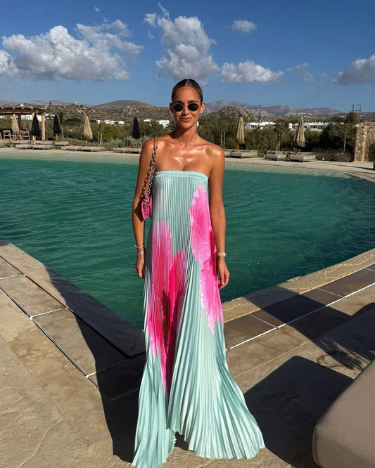 Vestido Longo Plissado Foral Modern Jasminy