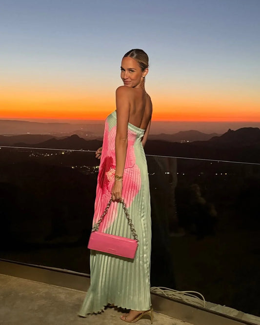 Vestido Longo Plissado Foral Modern Jasminy